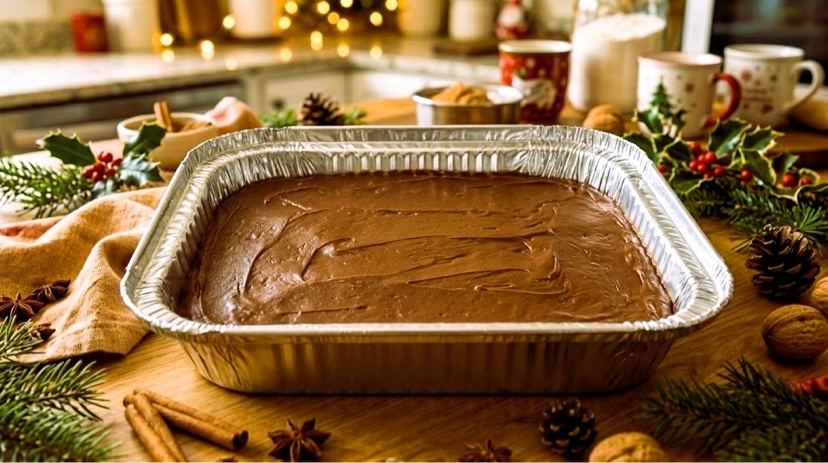 Chocolate sheet cake, holiday table