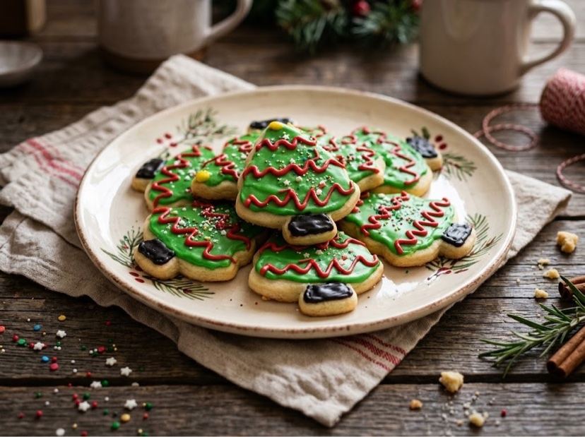 Hand-decorated Christmas tree cookies